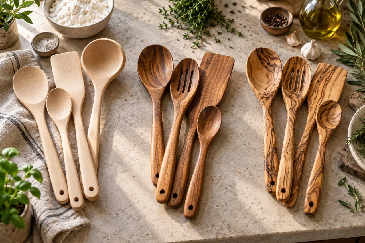 Ustensiles de cuisine en bois : comment choisir entre hêtre, acacia et olivier ?