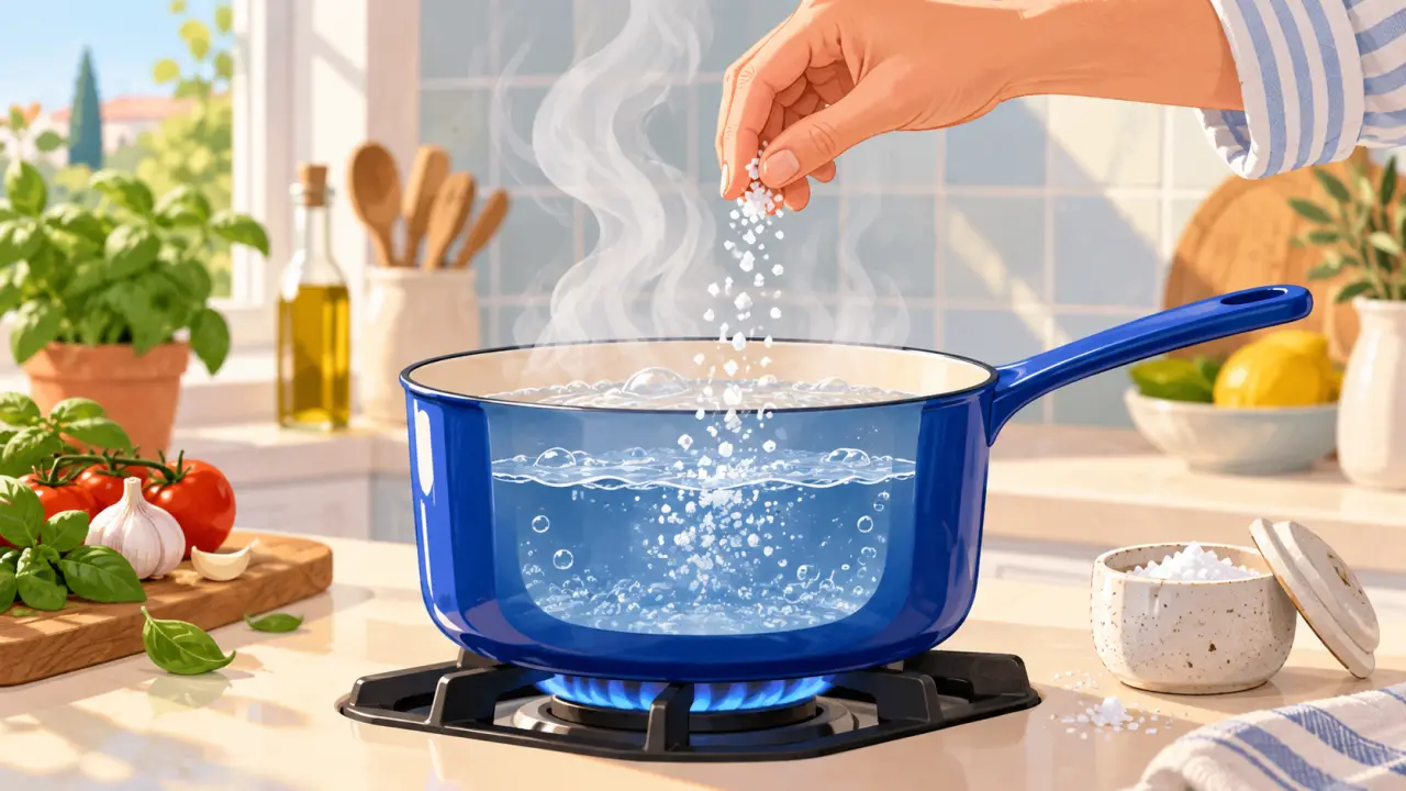 Casserole d’eau salée en train de chauffer sur une plaque de cuisson
